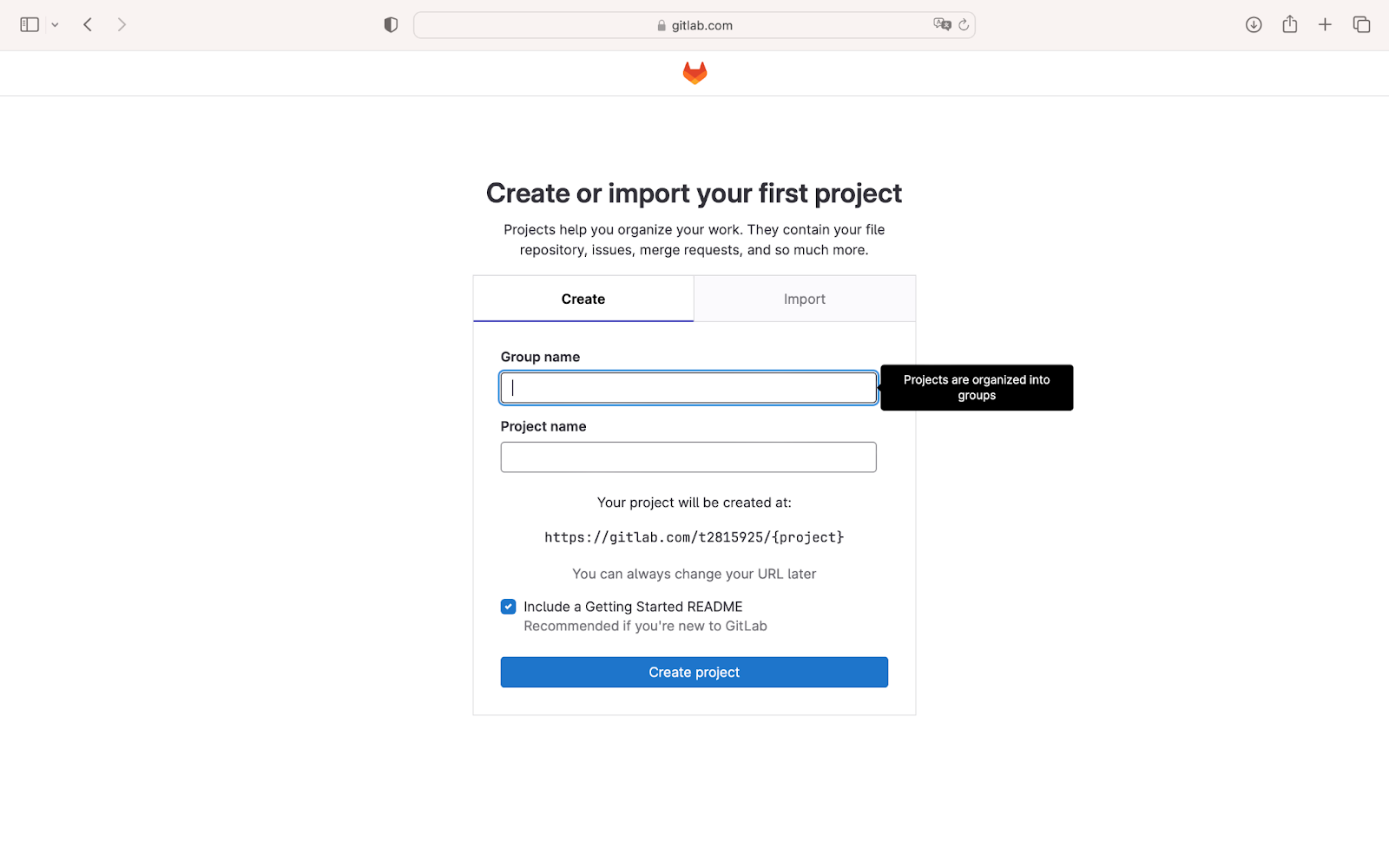 GitLab 最初のプロジェクトのインポート